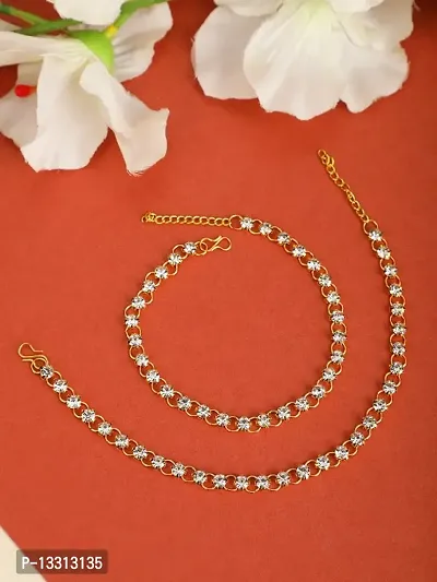 Contemporary Design Gold Plated American Diamond Studded Chain Style Toe Anklet-thumb0
