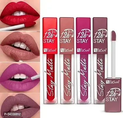 Waterproof Longlast Liquid Matte Mini Lipstick Pack Of 4 (Peppy Red,Haute Plum,Adorable Nude,Mauve Ice)-thumb0