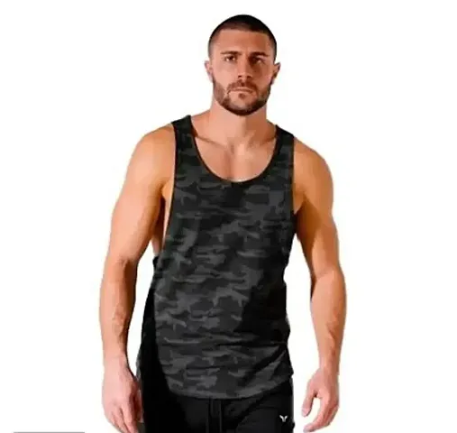 HOT BUTTON Men's Army Sports Gym Vest Modern Fit Innerwear Stringer Pack of 1