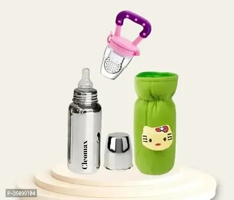 Baby Feeding Bottle Stainless Steel with Teether and Bottle Cover-thumb2