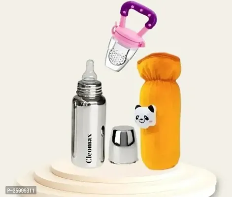 Baby Feeding Bottle Stainless Steel with Teether and Bottle Cover-thumb2