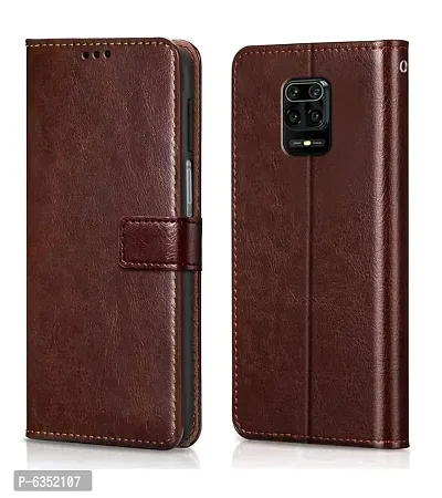 Shockproof Magnetic leather Flip Cover for  POCO M2 PRO (BROWN)-thumb0