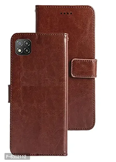 Shockproof Magnetic leather Flip Cover for  POCO C3 (BROWN)-thumb0