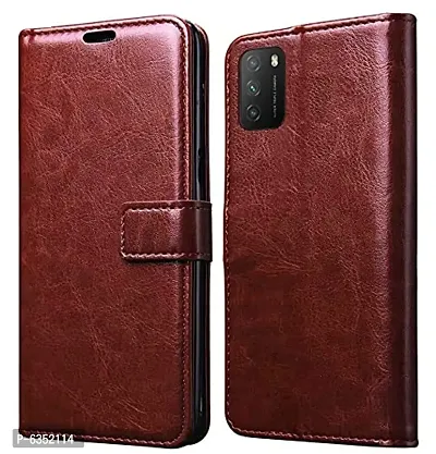 Shockproof Magnetic leather Flip Cover for  POCO C3 (BROWN)-thumb0