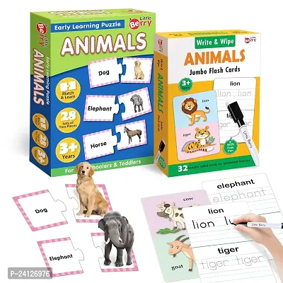 Little Berry Animals Learning Puzzle and Wipe Clean Flash Cards-thumb0