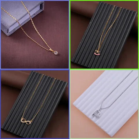 Pack Of 4 Golden Alloy Necklaces And Chain For Women