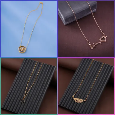 Pack Of 4 Golden Alloy Necklaces And Chain For Women