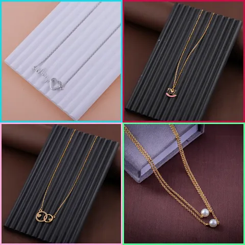 Pack Of 4 Golden Alloy Necklaces And Chain For Women