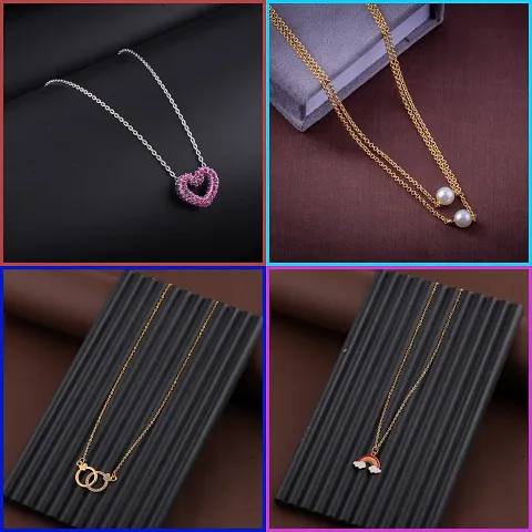 Pack Of 4 Golden Alloy Necklaces And Chain For Women