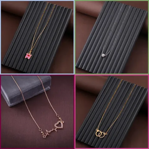 Pack Of 4 Golden Alloy Necklaces And Chain For Women