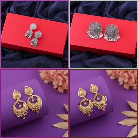 Delfa Combo Of 4 Earrings For Girls And Womens