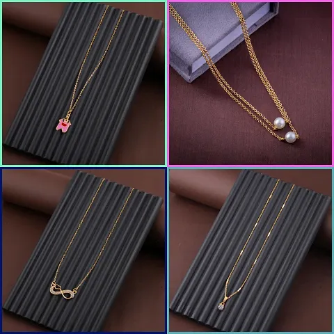 Pack Of 4 Golden Alloy Necklaces And Chain For Women