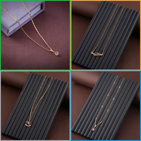 Pack Of 4 Golden Alloy Necklaces And Chain For Women