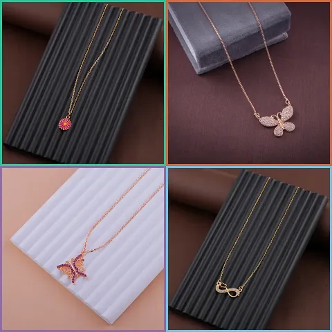 Pack Of 4 Golden Alloy Necklaces And Chain For Women