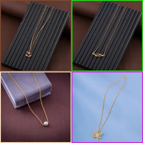 Pack Of 4 Golden Alloy Necklaces And Chain For Women