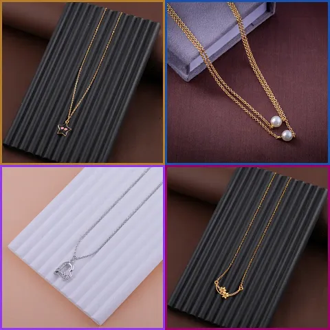 Pack Of 4 Golden Alloy Necklaces And Chain For Women