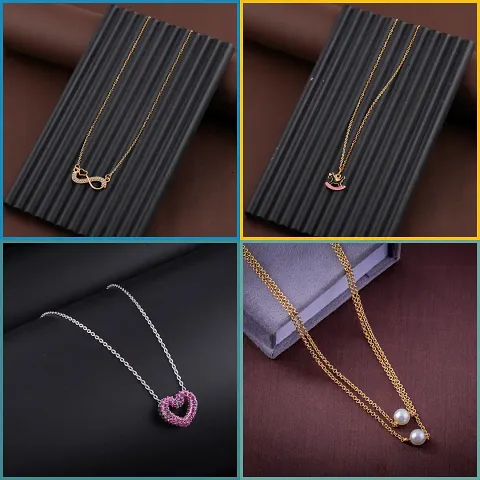 Pack Of 4 Golden Alloy Necklaces And Chain For Women