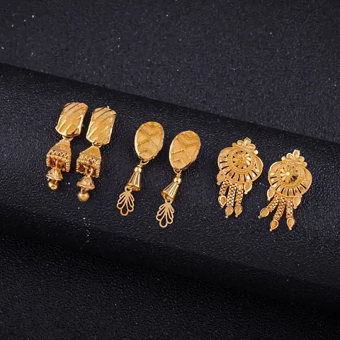 Set Of 3 Gold Plated Latest Fancy Earrings For Women