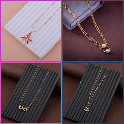 Pack Of 4 Golden Alloy Necklaces And Chain For Women