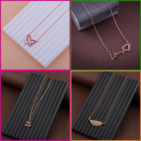 Pack Of 4 Golden Alloy Necklaces And Chain For Women