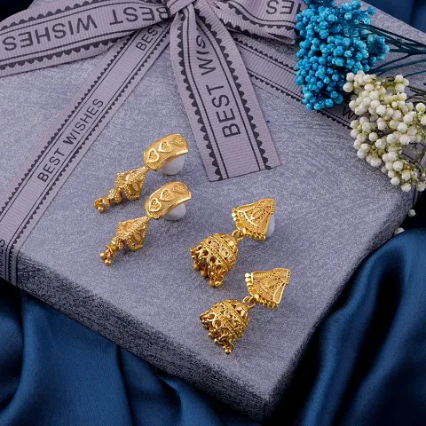 Pack Of 2 Exclusive Design Alloy Golden Jhumka Earrings For Women