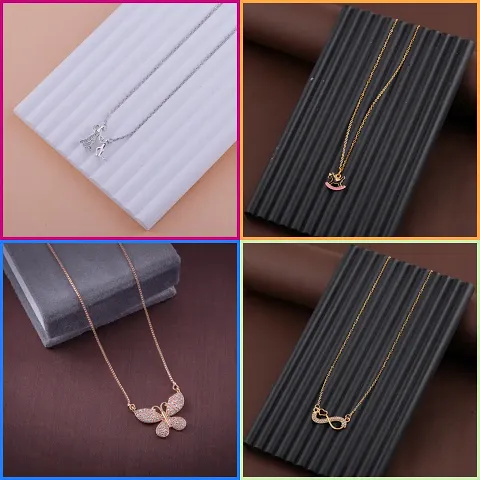 Pack Of 4 Golden Alloy Necklaces And Chain For Women