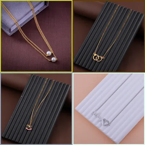 Pack Of 4 Golden Alloy Necklaces And Chain For Women