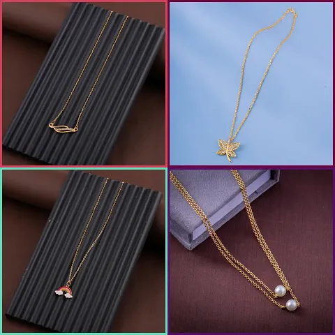 Pack Of 4 Golden Alloy Necklaces And Chain For Women