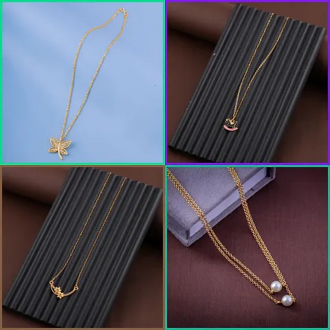 Pack Of 4 Golden Alloy Necklaces And Chain For Women