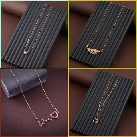 Pack Of 4 Golden Alloy Necklaces And Chain For Women