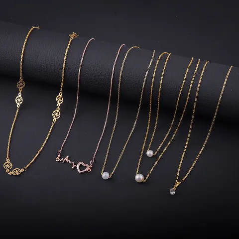 Pack Of 5 Exclusive Alloy Golden Necklace For Women