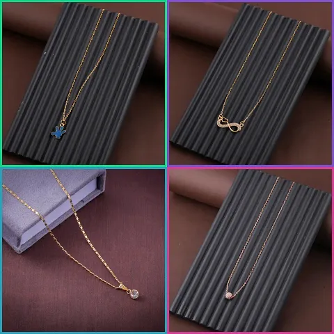 Pack Of 4 Golden Alloy Necklaces And Chain For Women