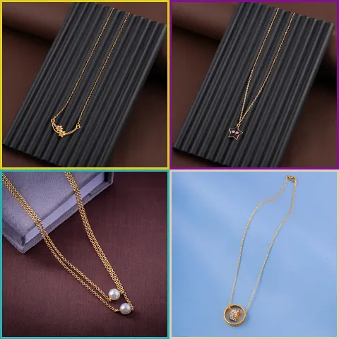 Pack Of 4 Golden Alloy Necklaces And Chain For Women