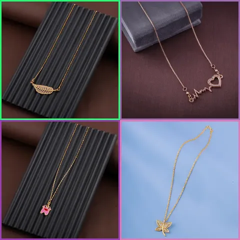 Pack Of 4 Golden Alloy Necklaces And Chain For Women