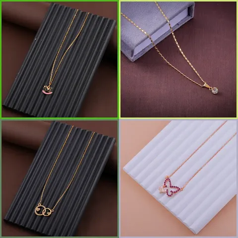 Pack Of 4 Golden Alloy Necklaces And Chain For Women