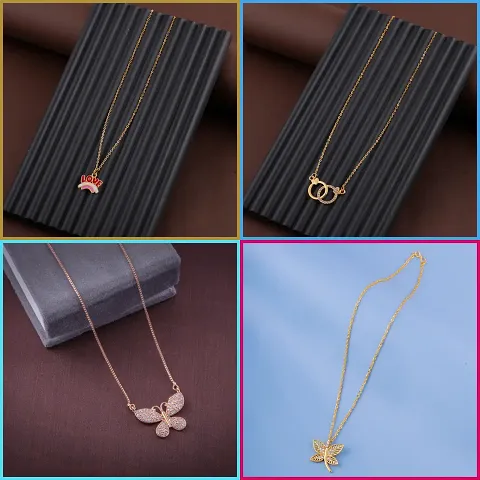 Pack Of 4 Golden Alloy Necklaces And Chain For Women