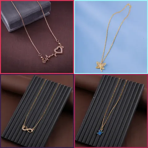 Pack Of 4 Golden Alloy Necklaces And Chain For Women