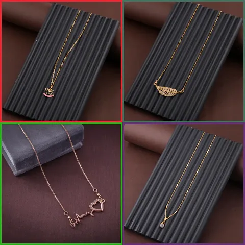 Pack Of 4 Golden Alloy Necklaces And Chain For Women