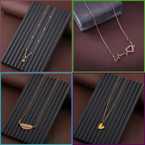 Pack Of 4 Golden Alloy Necklaces And Chain For Women