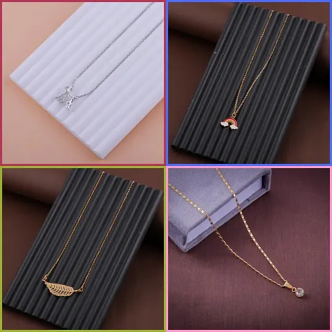 Pack Of 4 Golden Alloy Necklaces And Chain For Women