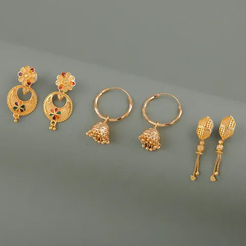 Pack 3 Gold Plated Latest Fancy Earrings For Girls