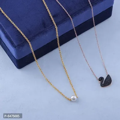 Delfa (Combo Of 2) Rose Gold Plated American Diamond Beautiful Black Duck Shape Daily wear Crystal Alloy Chain