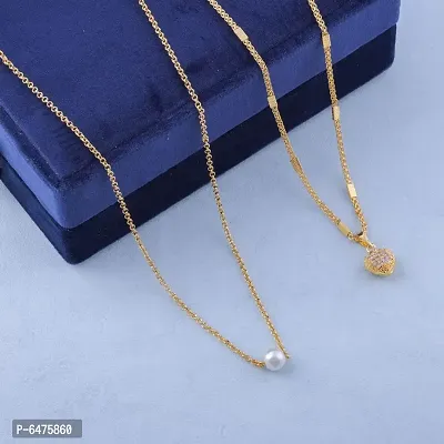 (combo of 2) Heart chain pendant with White pearl.-thumb0