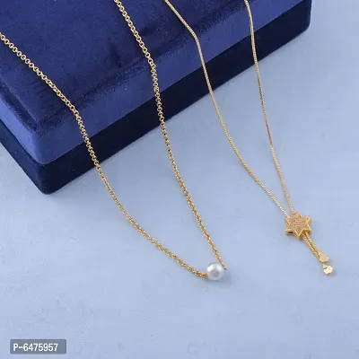(combo of 2 ) New Gold Star chain pendant with White pearl-thumb0