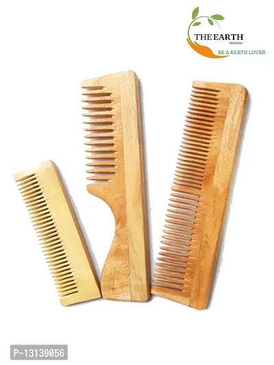 The Earth Trading Pure Kacchi Neem Wood Comb Pack Combo (Pack of 3)