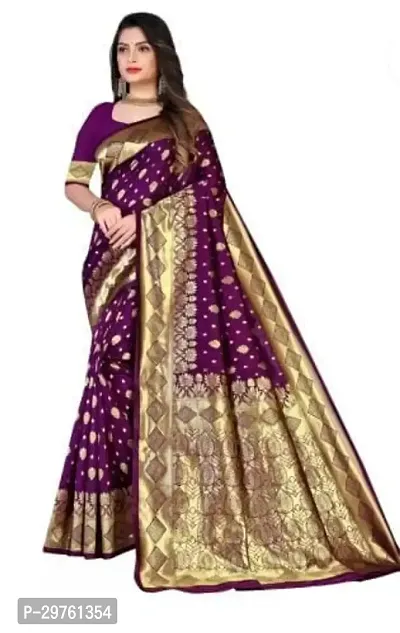 Stylish Silk Blend Purple Woven Design Saree with Blouse piece For Women