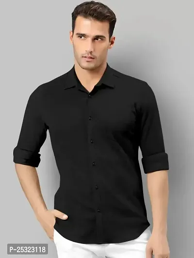 Stylish Black Cotton Solid Long Sleeves Shirt For Men