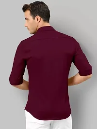 Stylish Maroon Cotton Solid Long Sleeves Shirt For Men-thumb1