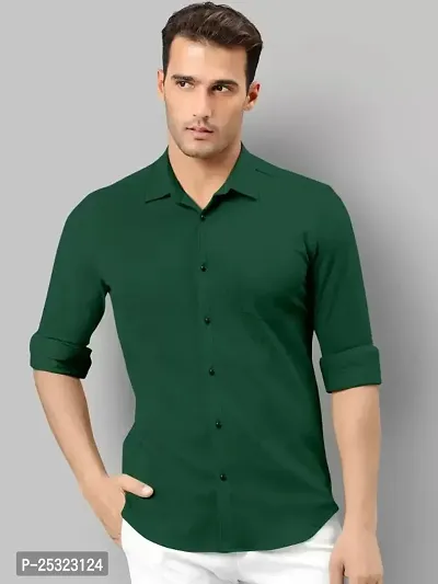 Stylish Green Cotton Solid Long Sleeves Shirt For Men-thumb0