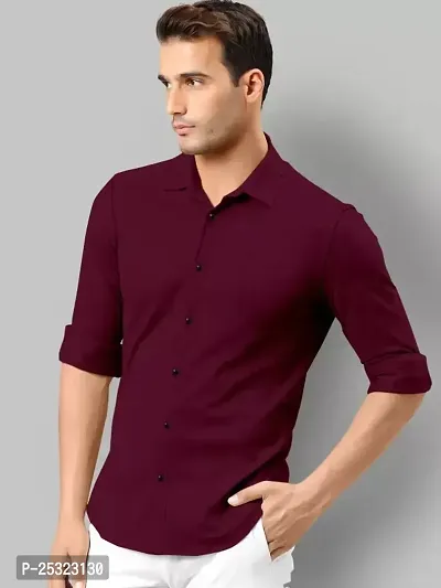 Stylish Maroon Cotton Solid Long Sleeves Shirt For Men-thumb3